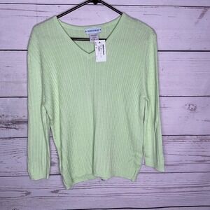 NWT IRRESISTIBLES‎ Lime Green Cable Knit V-Neck Sweater Women XL Canada Cotton